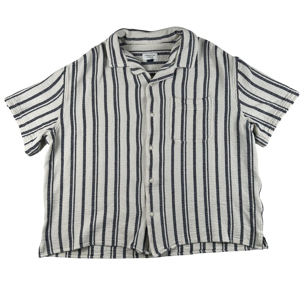 American Eagle Shirt Mens XL Textured Stripe Short Sleeve Button Up Knit Casual